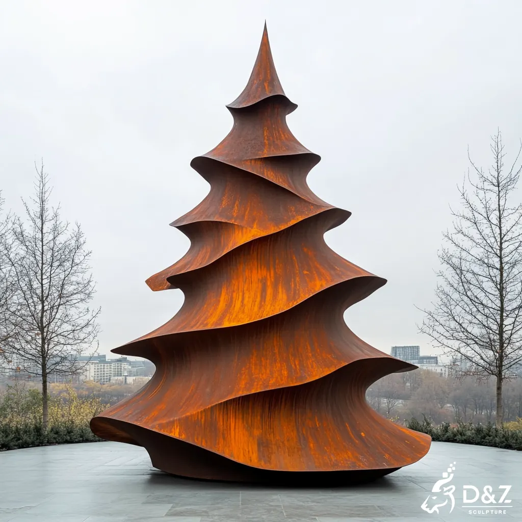 Corten Steel Outdoor Christmas Tree Sculpture Holiday Art DZN392 Corten steel outdoor Christmas tree sculpture, built from premium weathering steel, timeless finish, indoor and outdoor installation-6