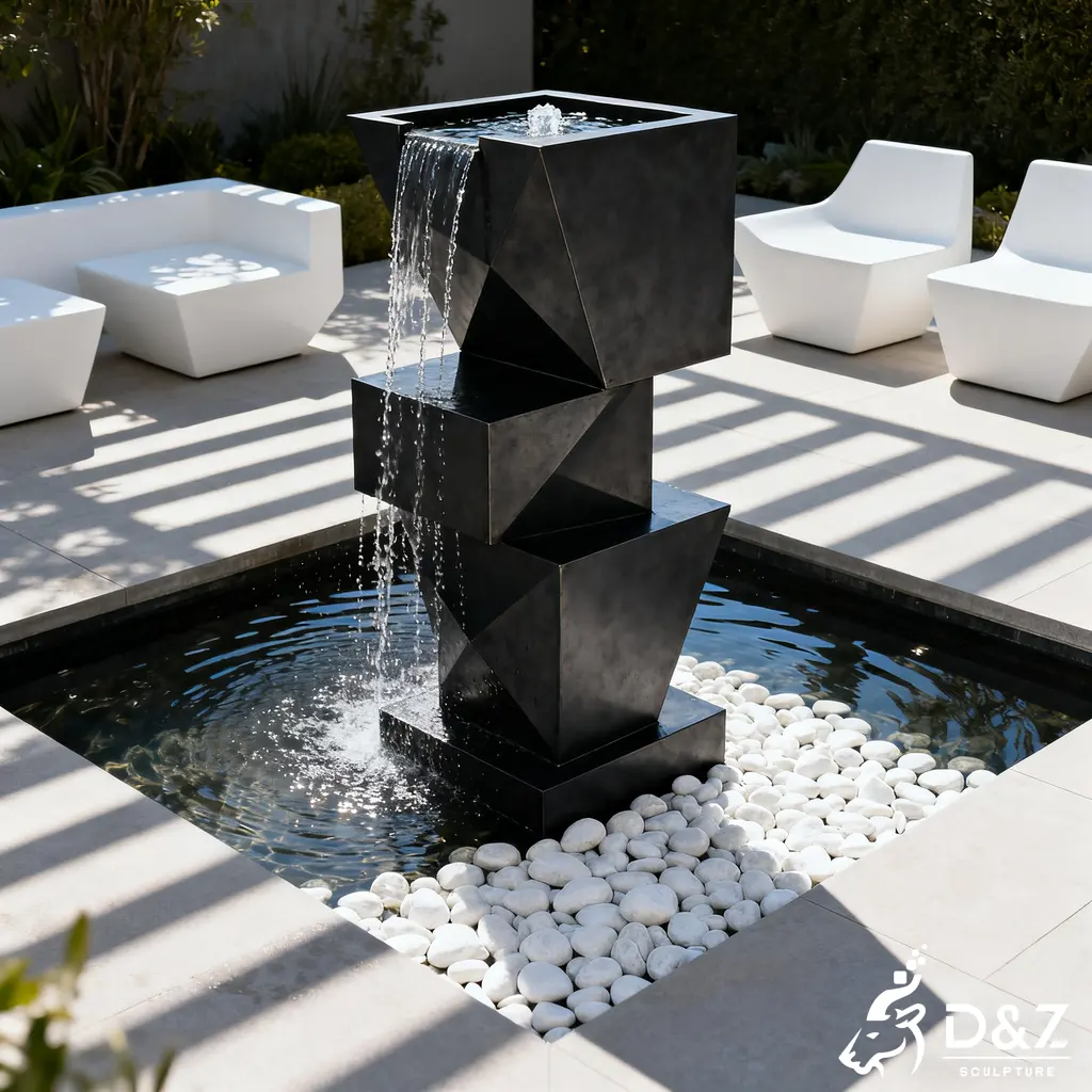 Metal Stacked Cube Geometric Modern Sculpture Fountain DZN397-6 Metal Stacked Cube Geometric Modern Sculpture Fountain DZN397-6
