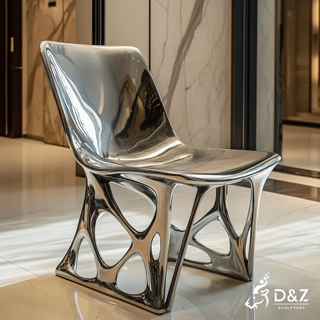 Custom metal modern chair, crafted in stainless steel, mirror polished surface, outdoor and indoor spaces-6 Custom metal modern chair, crafted in stainless steel, mirror polished surface, outdoor and indoor spaces-6