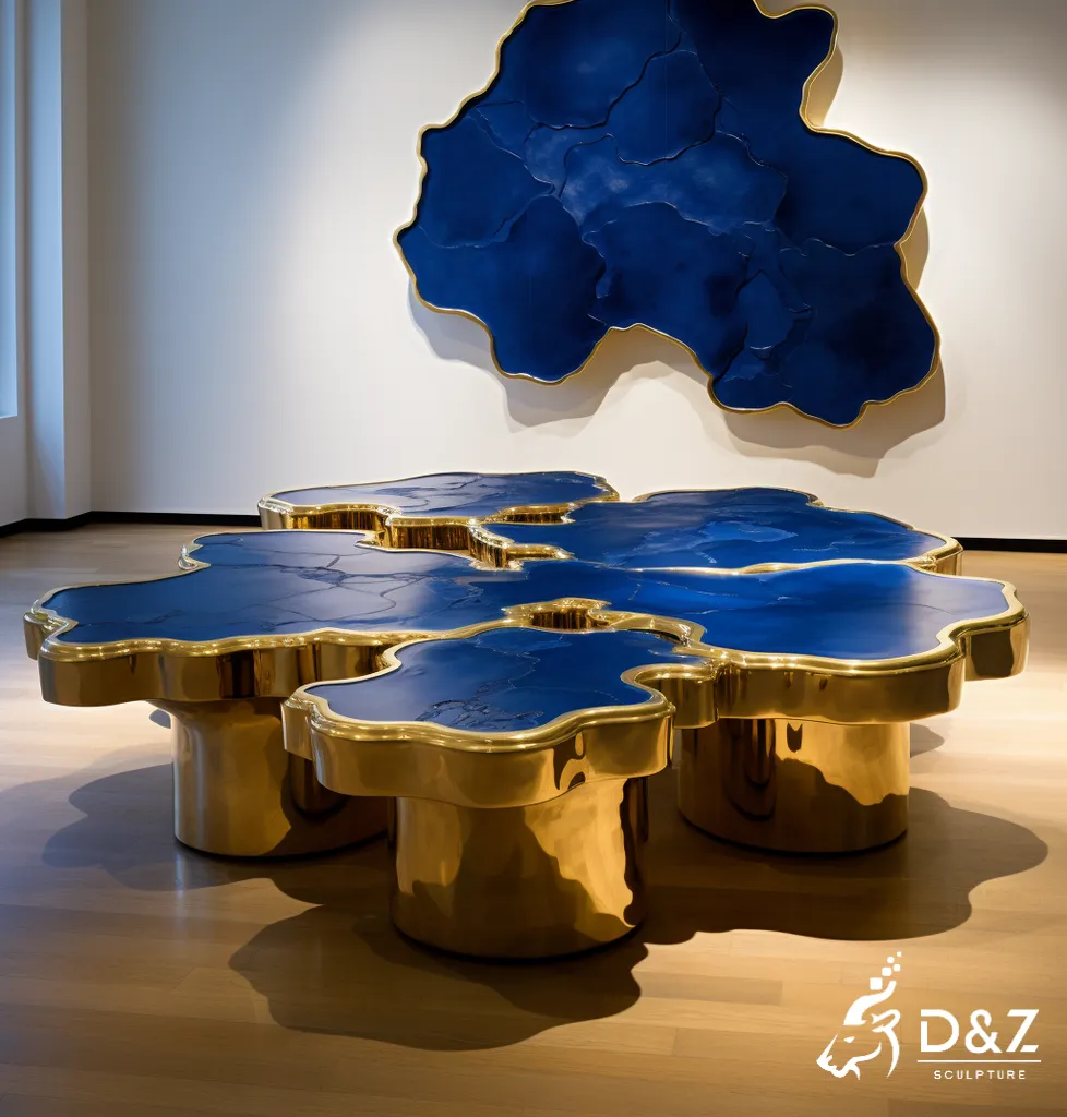 Custom Metal Abstract Luxury Funky Gold Coffee Table DZN366 Custom metal gold coffee table, crafted in stainless steel, mirror polished surface, outdoor and indoor spaces-6