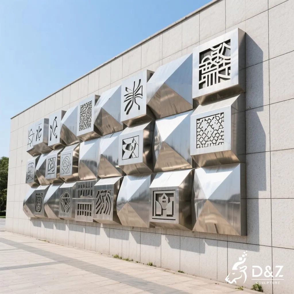 Custom metal brick wall sculpture, crafted in stainless steel, mirror polished surface, outdoor and indoor spaces-5 Custom metal brick wall sculpture, crafted in stainless steel, mirror polished surface, outdoor and indoor spaces-5