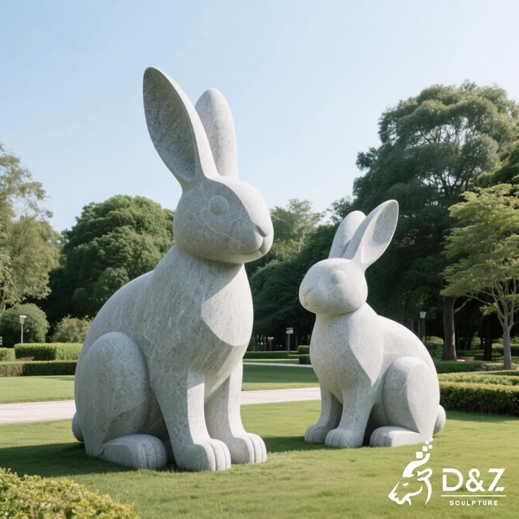 Large Funny Lawn Rabbit Garden Statue Decorations DZN360 Marble rabbit garden statue, crafted in premium natural marble, timeless finish, indoor and outdoor installation-2