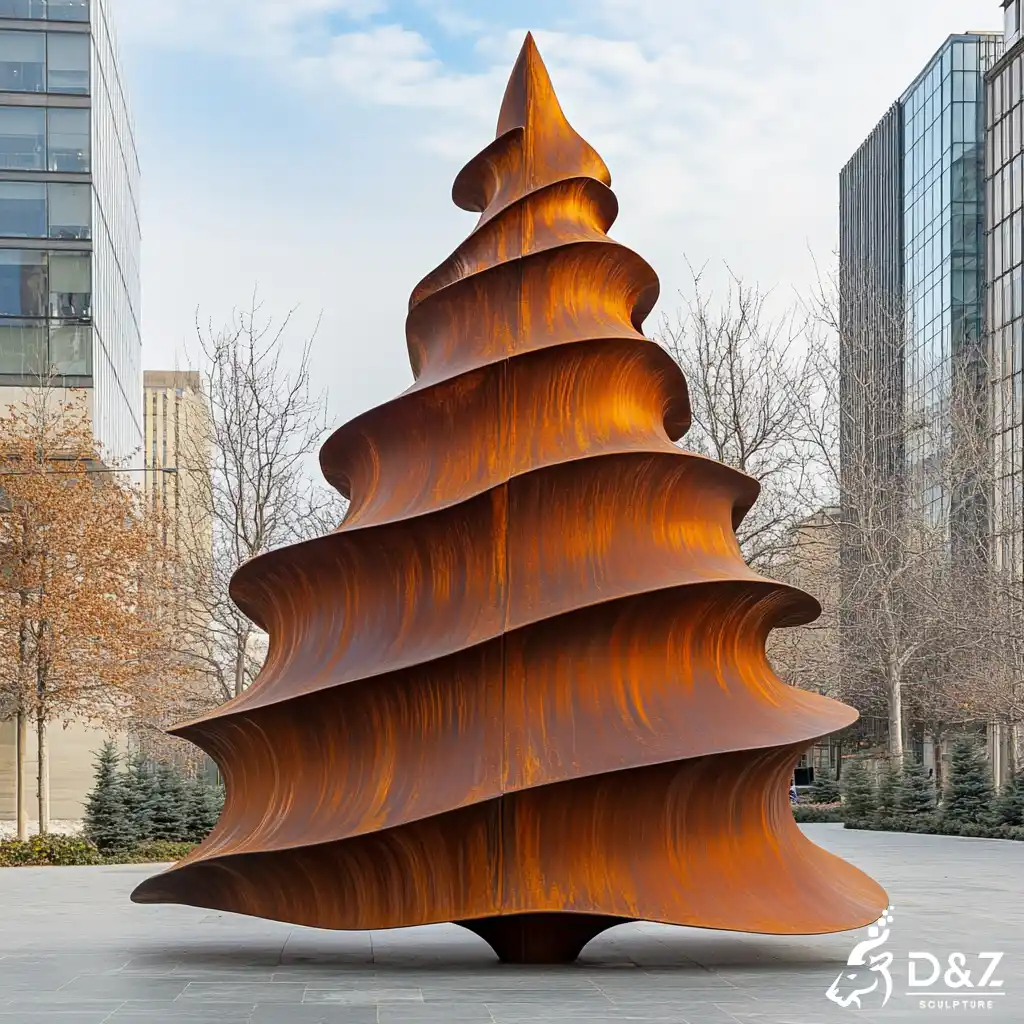 Corten Steel Outdoor Christmas Tree Sculpture Holiday Art DZN392 Corten steel outdoor Christmas tree sculpture, built from premium weathering steel, timeless finish, indoor and outdoor installation-7