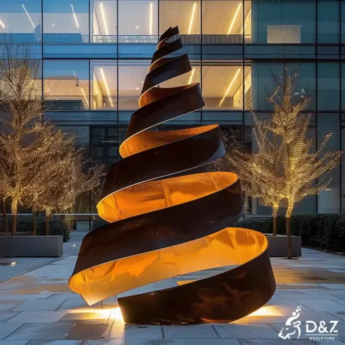 Corten steel outdoor Christmas tree light sculpture, built from premium weathering steel, timeless finish, indoor and outdoor installation-7