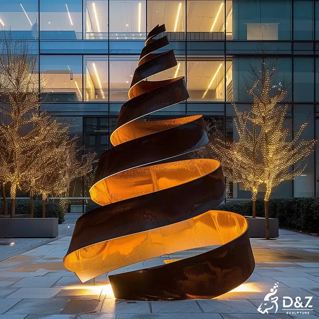 Corten steel outdoor Christmas tree light sculpture, built from premium weathering steel, timeless finish, indoor and outdoor installation-7