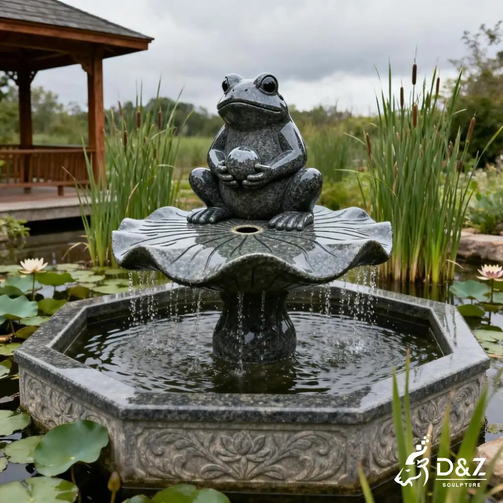 Large Frog Garden Statue for Outdoor Animal Decor DZN358 14 Stone frog garden statue, crafted in premium natural stone, timeless finish, indoor and outdoor installation-1