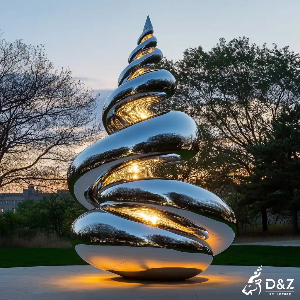 Custom metal spiral modern Christmas tree sculpture, crafted in stainless steel, mirror polished surface, outdoor and indoor spaces-8 Custom metal spiral modern Christmas tree sculpture, crafted in stainless steel, mirror polished surface, outdoor and indoor spaces-8