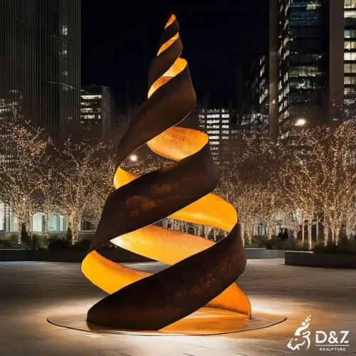 Corten steel outdoor Christmas tree light sculpture, built from premium weathering steel, timeless finish, indoor and outdoor installation-8