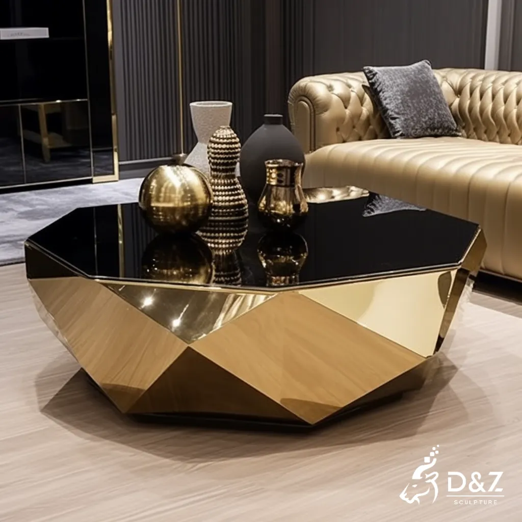 Large Modern Nouveau Metal Art Table Deco for Sale DZN367 Custom metal art table, crafted in stainless steel, mirror polished surface, outdoor and indoor spaces-8