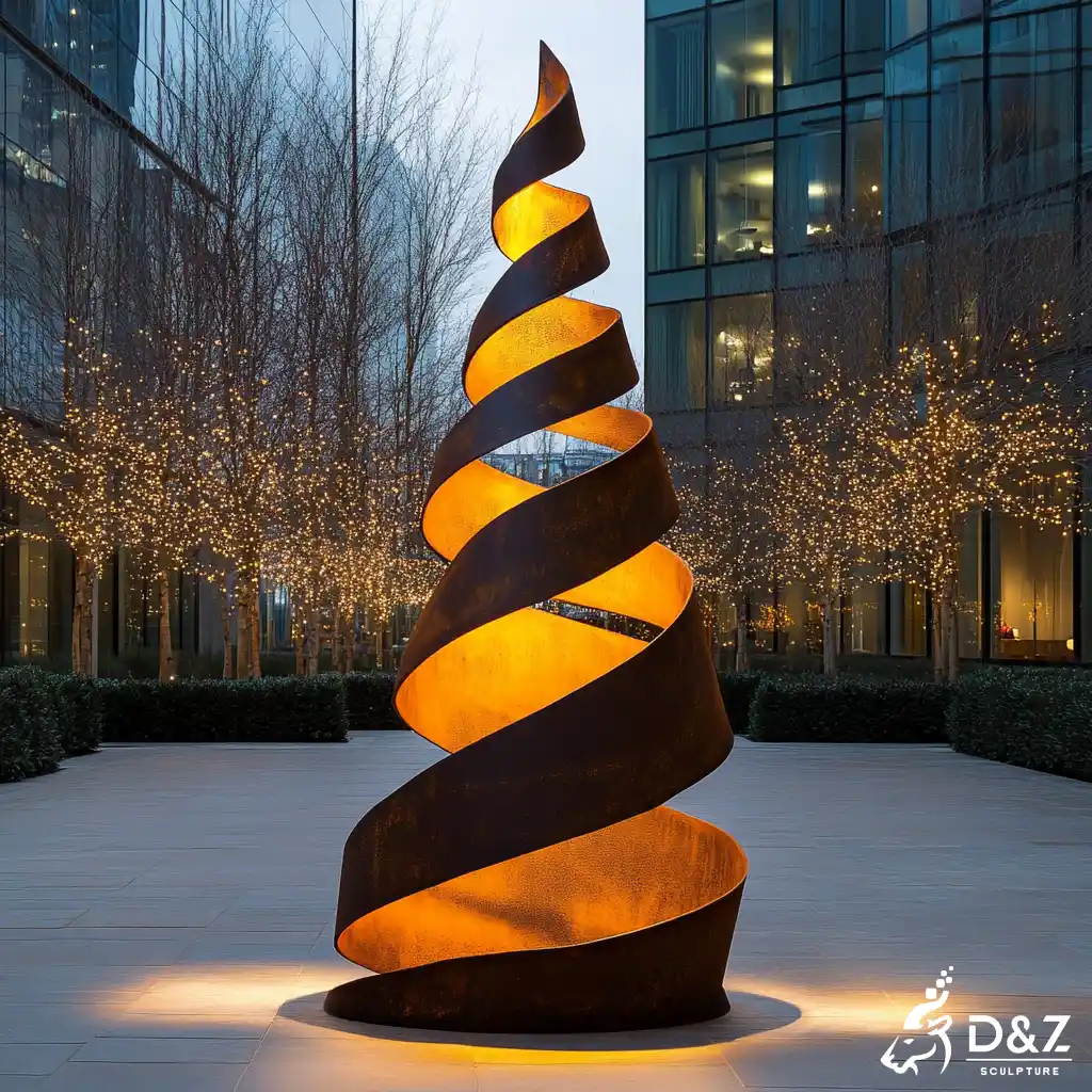 Corten steel outdoor Christmas tree light sculpture, built from premium weathering steel, timeless finish, indoor and outdoor installation-9