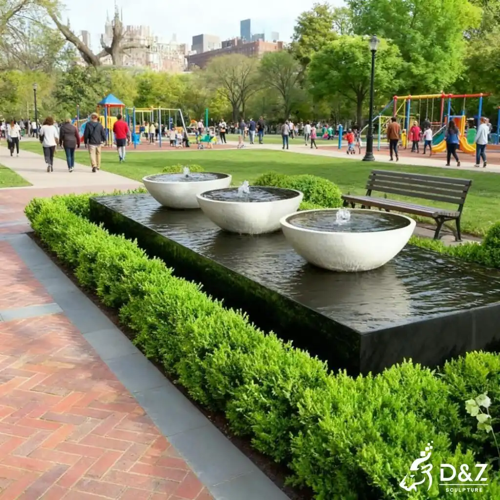 Custom Black Bowl Modern Marble Fountain for Public Spaces DZN375 Large bowl modern marble fountain, crafted in premium natural marble, timeless finish, indoor and outdoor installation-8