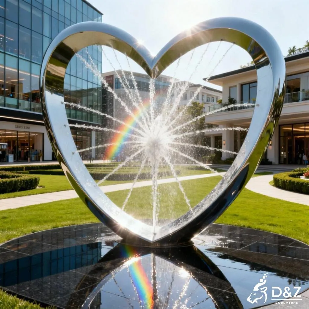 Custom abstract modern metal fountain, crafted in stainless steel, mirror polished surface, outdoor and indoor spaces-6