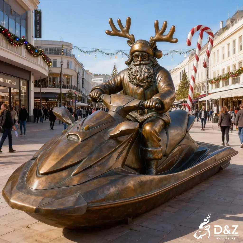 Custom Large Funny Bronze Christmas Santa Claus Statue DZN386 Custom Christmas large bronze Santa Claus statue, cast by lost-wax method, outdoor and indoor decoration-10