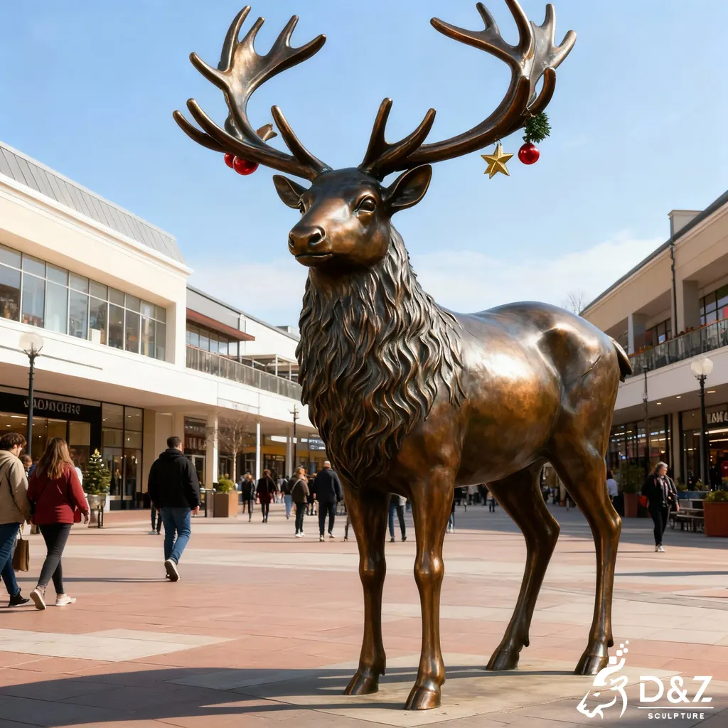 Outdoor Funny Christmas Bronze Reindeer Statue Decorations DZN388 Custom Christmas large bronze reindeer statue, cast by lost-wax method, outdoor and indoor decoration-3