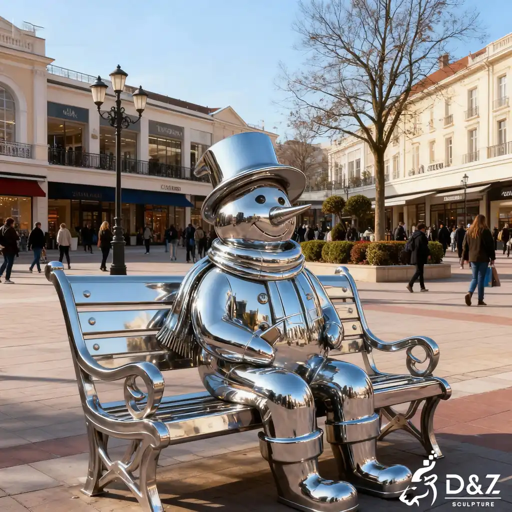 Custom Christmas metal creative snowman sculptures, crafted in stainless steel, mirror polished surface, outdoor and indoor spaces-2 Custom Christmas metal creative snowman sculptures, crafted in stainless steel, mirror polished surface, outdoor and indoor spaces-2
