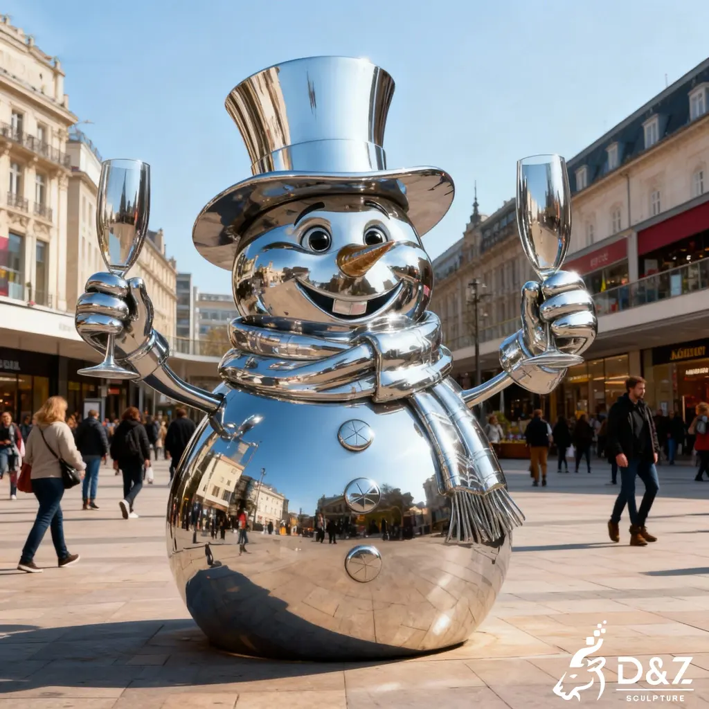 Custom Christmas metal creative snowman sculptures, crafted in stainless steel, mirror polished surface, outdoor and indoor spaces-3 Custom Christmas metal creative snowman sculptures, crafted in stainless steel, mirror polished surface, outdoor and indoor spaces-3