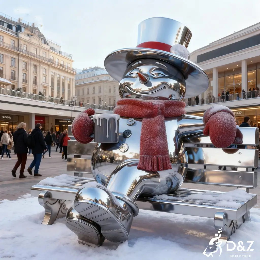 Custom Christmas metal creative snowman sculptures, crafted in stainless steel, mirror polished surface, outdoor and indoor spaces-4 Custom Christmas metal creative snowman sculptures, crafted in stainless steel, mirror polished surface, outdoor and indoor spaces-4
