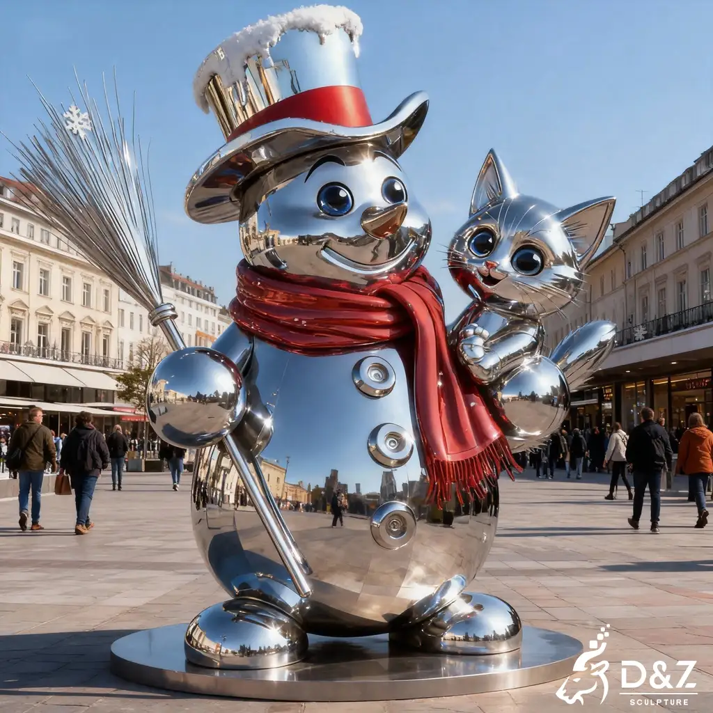 Custom Christmas metal creative snowman sculptures, crafted in stainless steel, mirror polished surface, outdoor and indoor spaces-6 Custom Christmas metal creative snowman sculptures, crafted in stainless steel, mirror polished surface, outdoor and indoor spaces-6