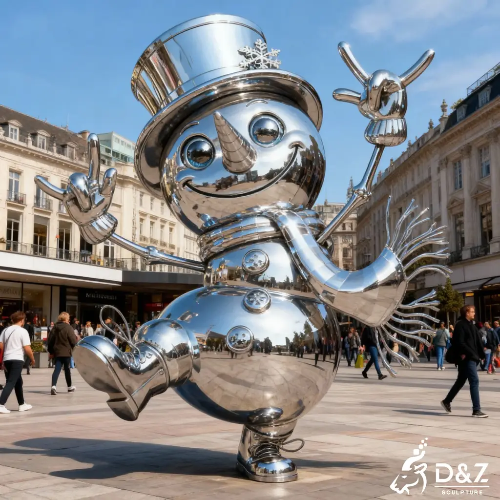 Custom Christmas metal creative snowman sculptures, crafted in stainless steel, mirror polished surface, outdoor and indoor spaces-7 Custom Christmas metal creative snowman sculptures, crafted in stainless steel, mirror polished surface, outdoor and indoor spaces-7