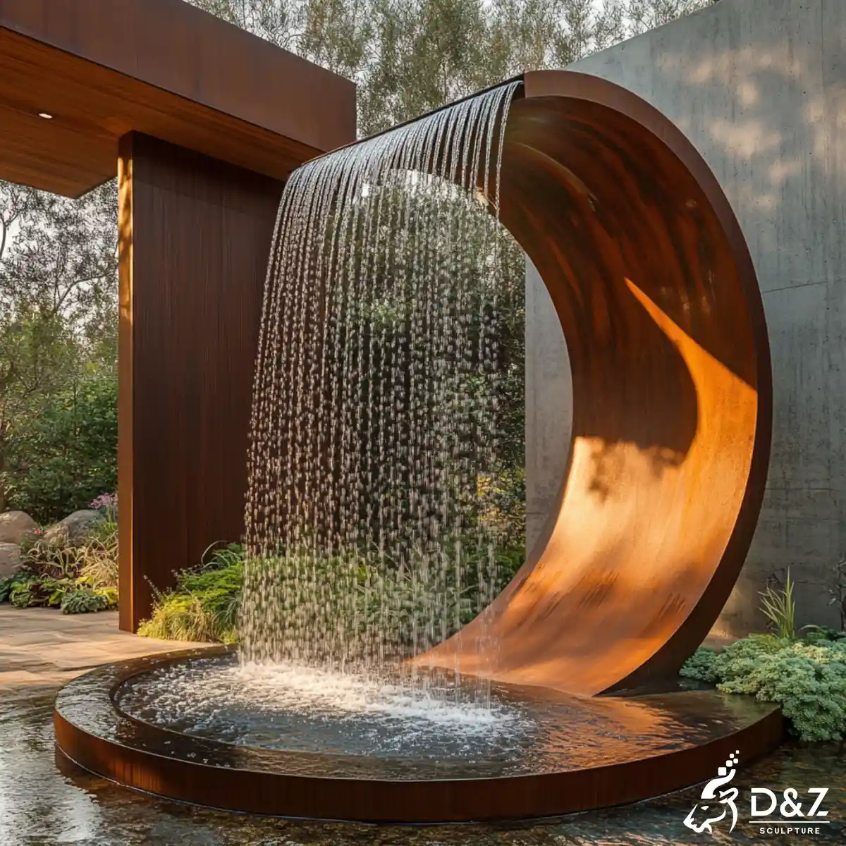 Custom modern fountain, modern round fountain, corten steel love art sculpture, built from premium weathering steel, outdoor and indoor decoration