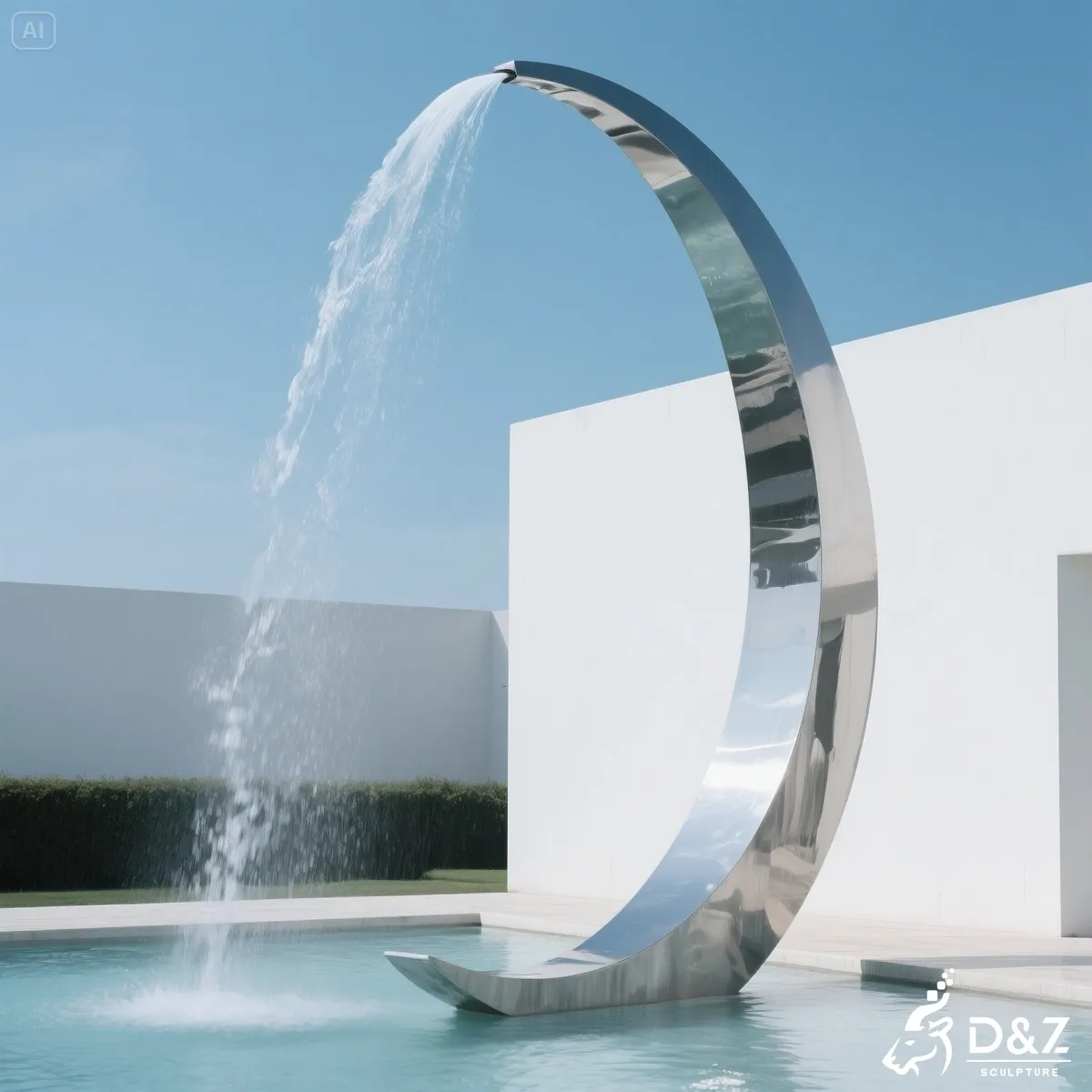 Custom modern fountain, tall modern fountain, ring water fountains, crafted in stainless steel, outdoor and indoor decoration