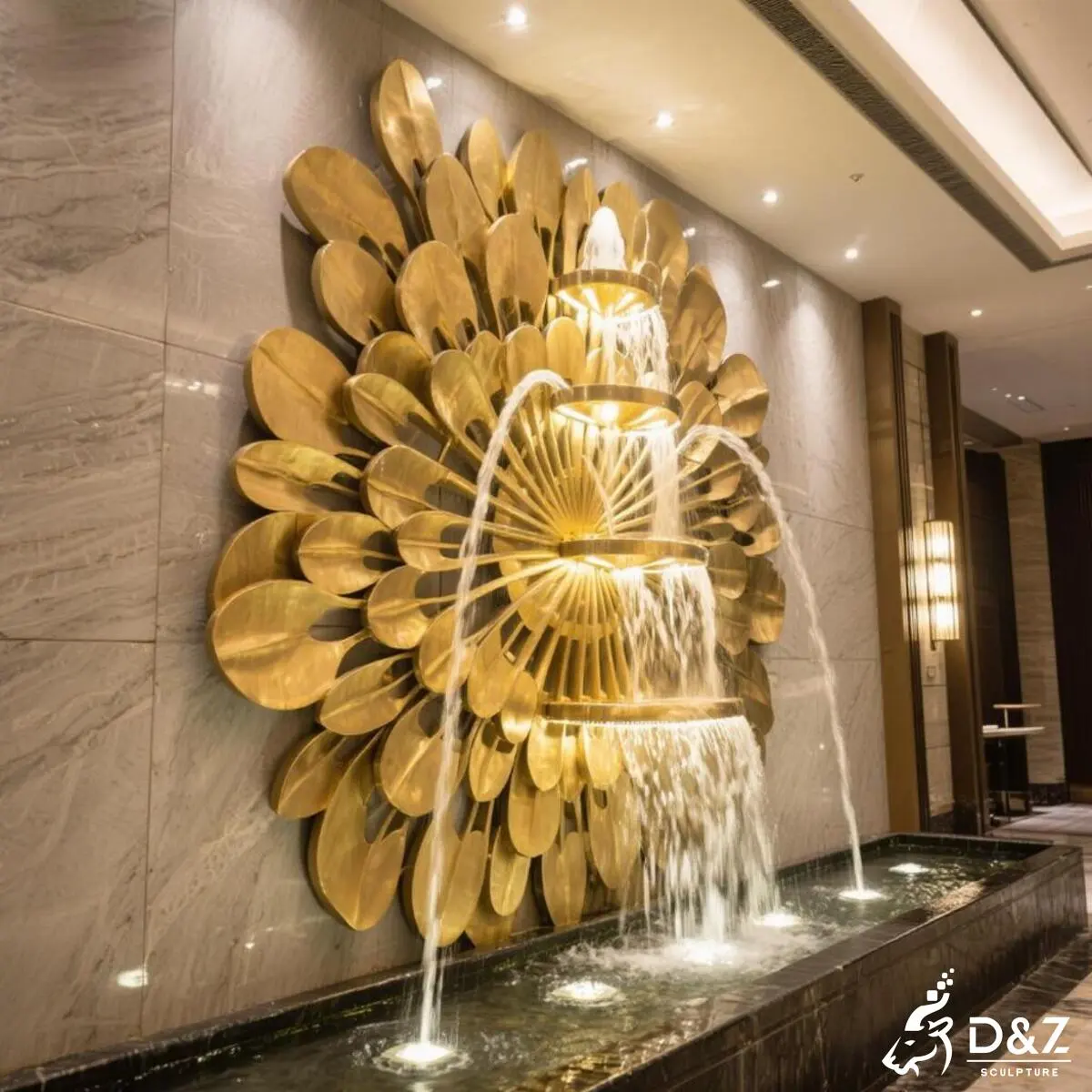 Custom modern fountain, modern tiered fountain, modern wall water fountain, crafted in stainless steel, outdoor and indoor decoration