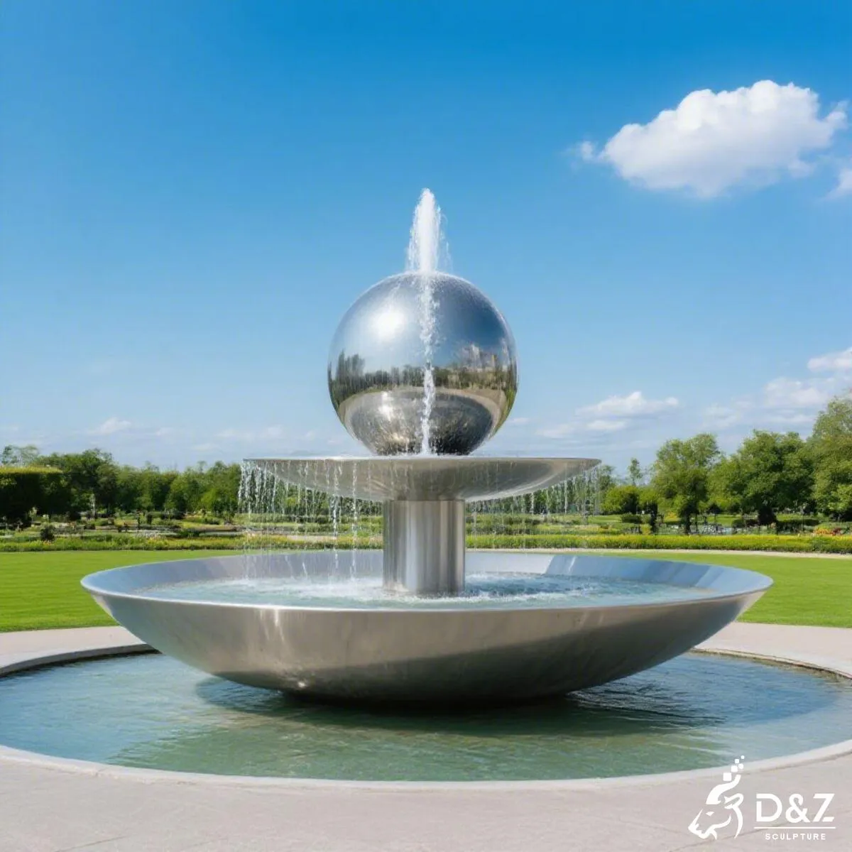 Custom modern fountain, modern tiered fountain, large ball fountain, crafted in stainless steel, outdoor and indoor decoration