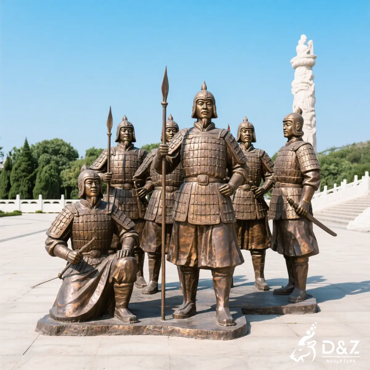 Ancient Chinese soldier statues in bronze terracotta style for historical landscape. Ancient Chinese soldier statues in bronze terracotta style for historical landscape.