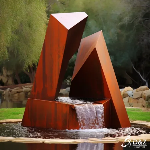 Modern Outdoor Corten Steel Geometric Mountain Fountain DZN408 Modern Outdoor Corten Steel Geometric Mountain Fountain DZN408-1