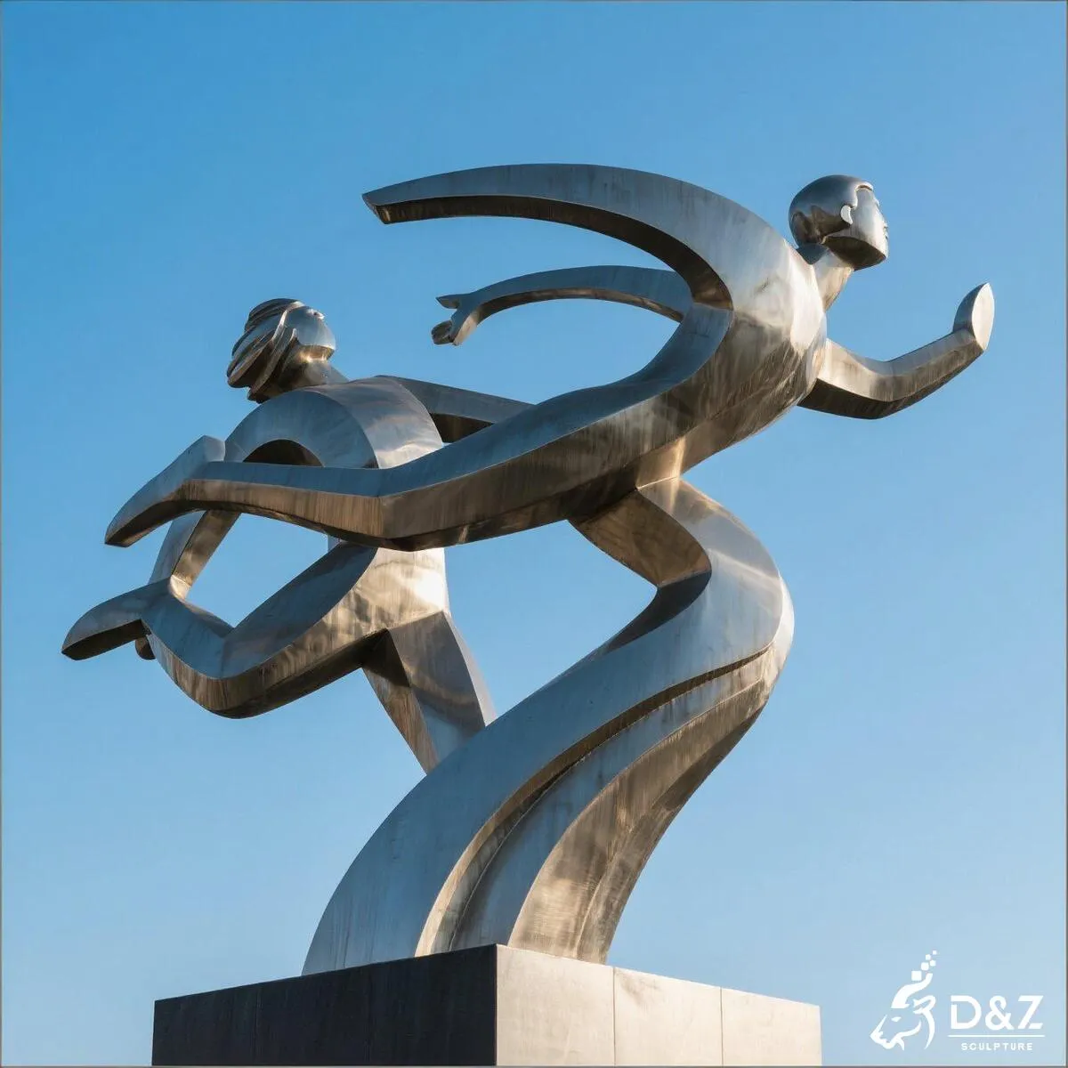 Modern metal abstract figure athlete sculpture, dynamic urban sculpture art for sports park.