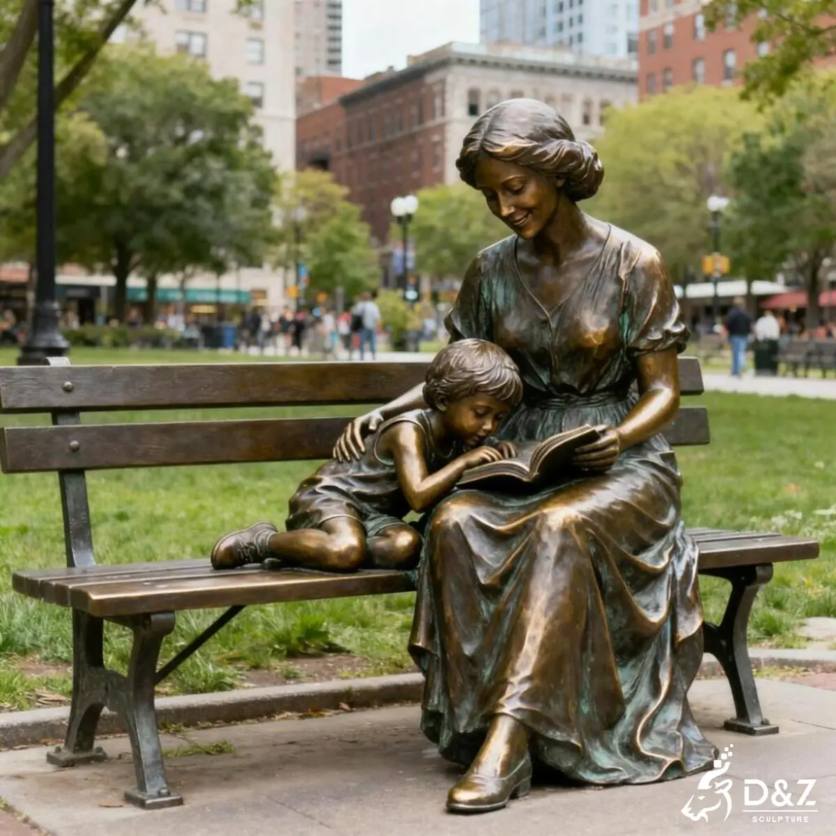 Heartwarming bronze mother's love sculpture, emotional urban art sculpture for residential plaza.