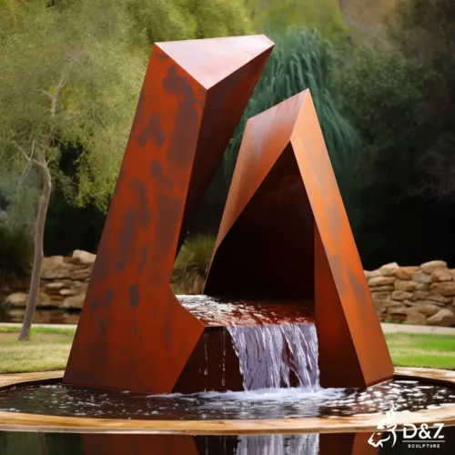 Modern Outdoor Corten Steel Geometric Mountain Fountain DZN408-2