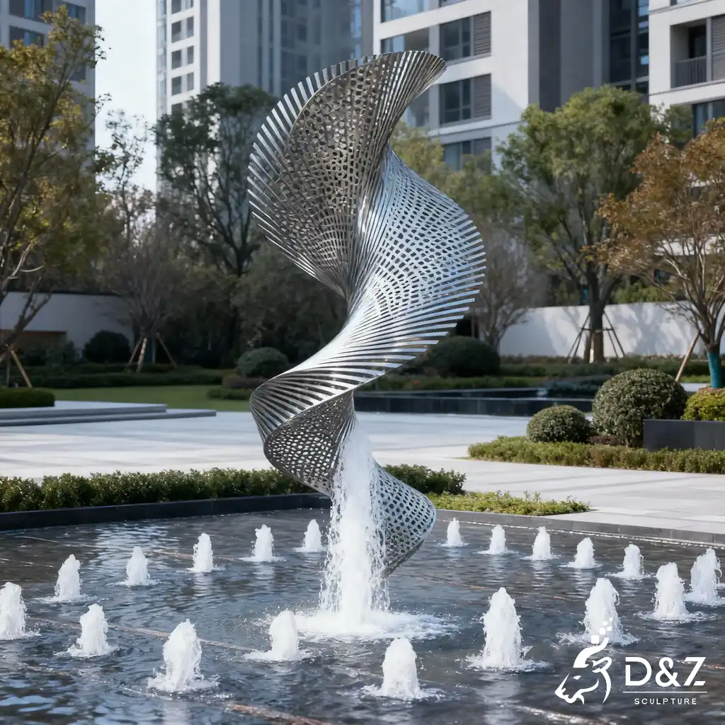Modern Stainless Steel Spiral Water Fountain for Outdoor DZN411 Modern Stainless Steel Spiral Water Fountain for Outdoor DZN411-2