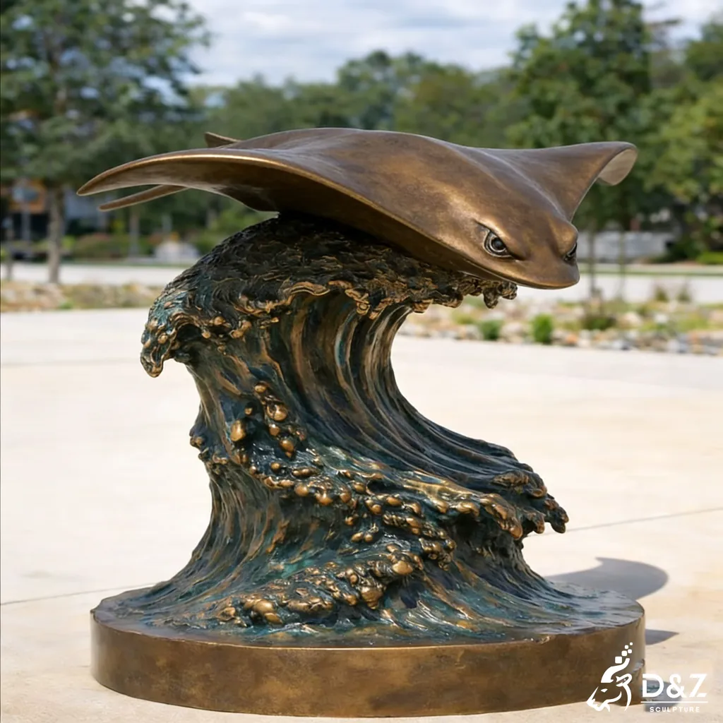 Bronze stingray sculpture sea life artwork