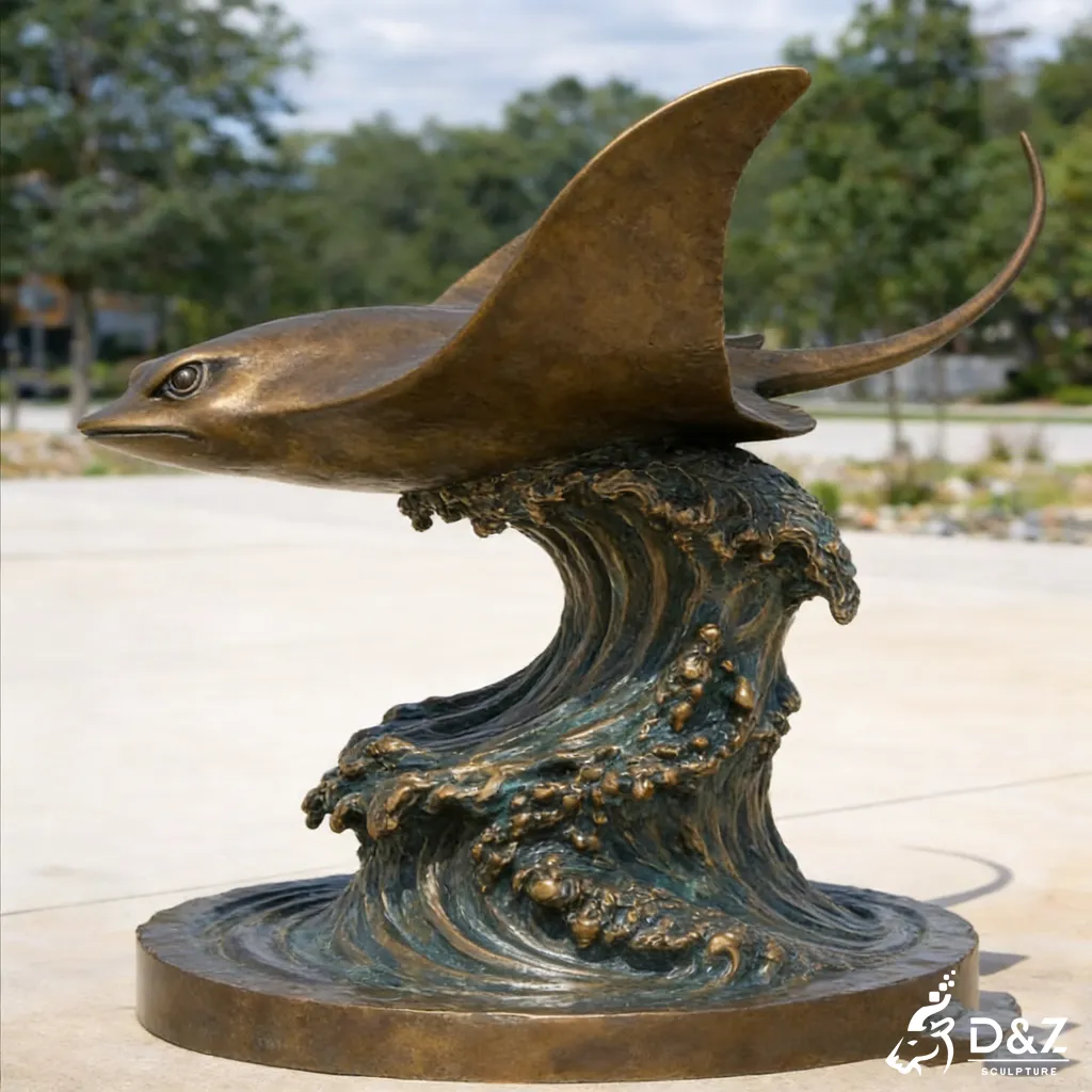 Large sea life sculpture bronze stingray