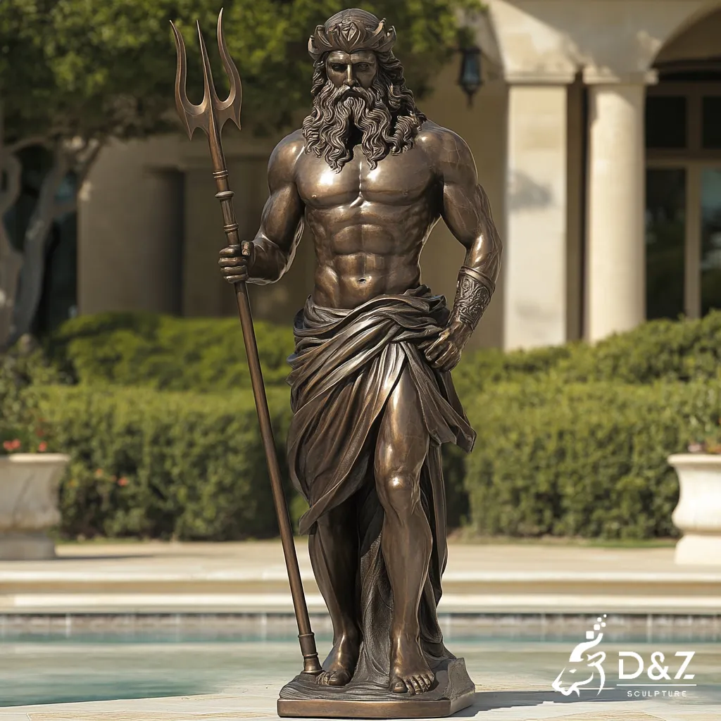 Ancient Greek Bronze Poseidon God Statue with Trident for Seaside DZN407-3