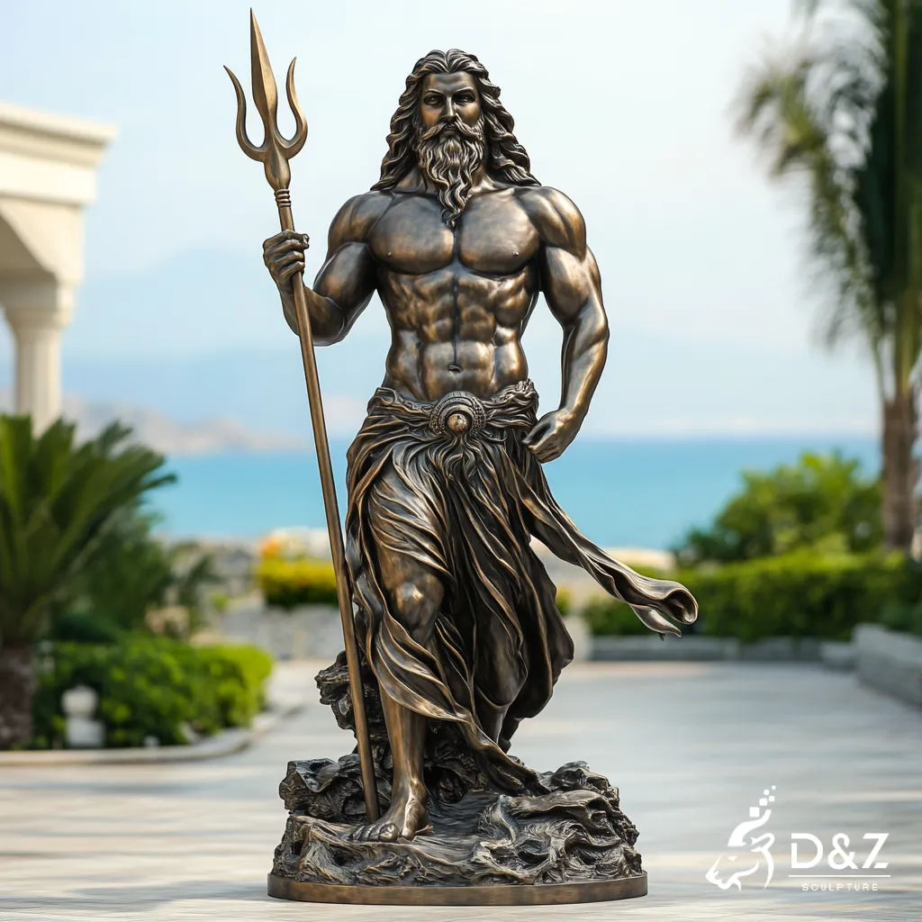 Ancient Greek Bronze Poseidon God Statue with Trident for Seaside DZN407-4
