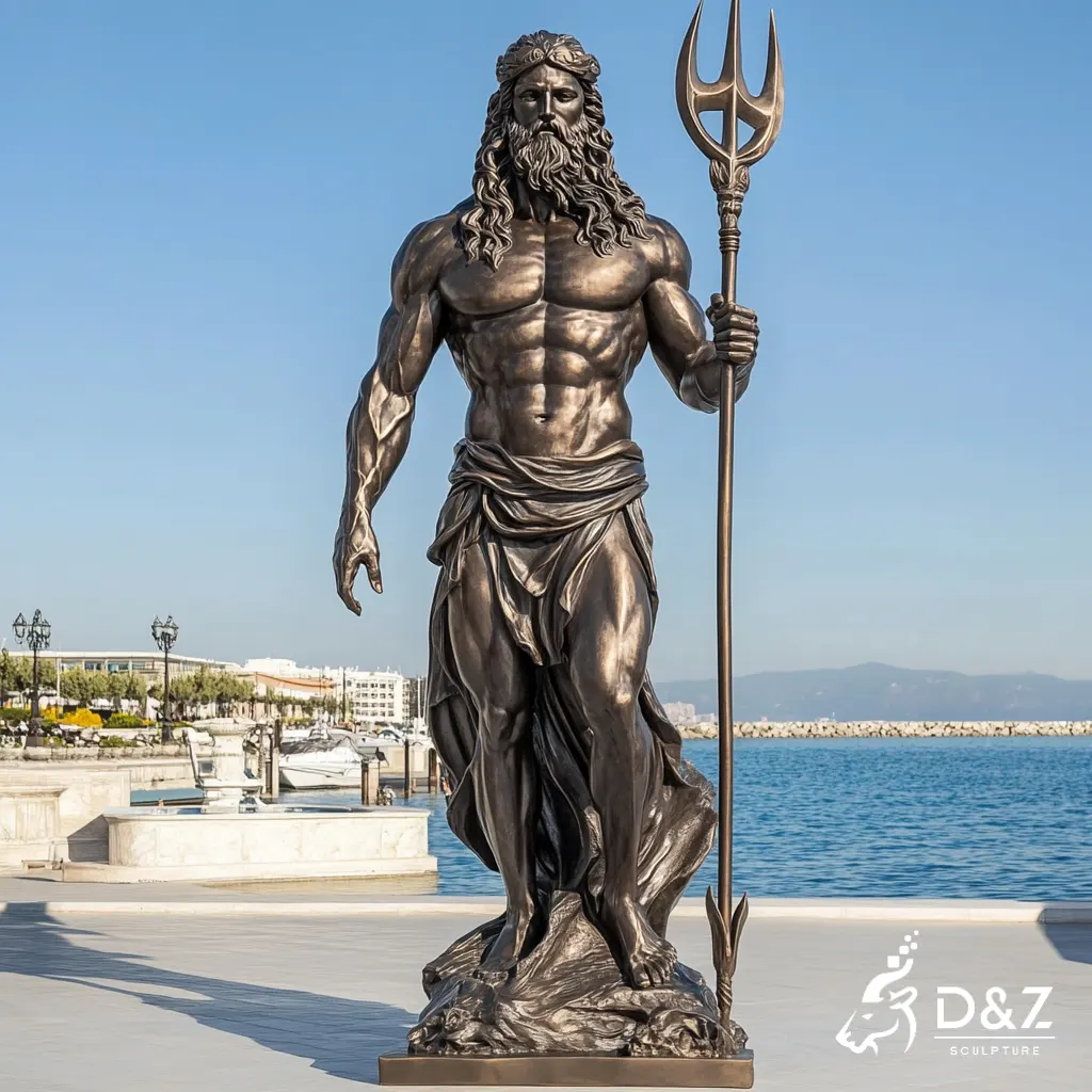 Ancient Greek Bronze Poseidon God Statue with Trident for Seaside DZN407-5