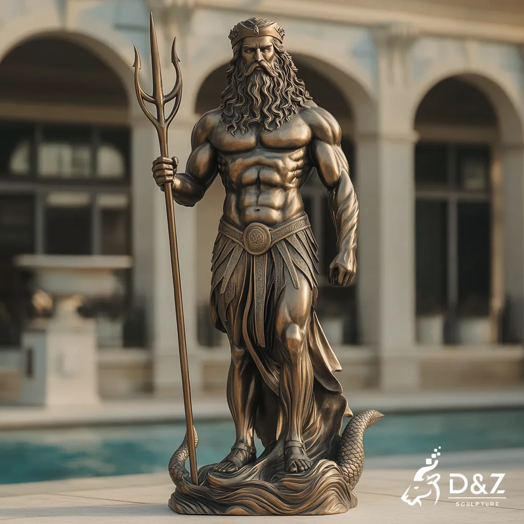 Ancient Greek Bronze Poseidon God Statue with Trident for Seaside DZN407-7