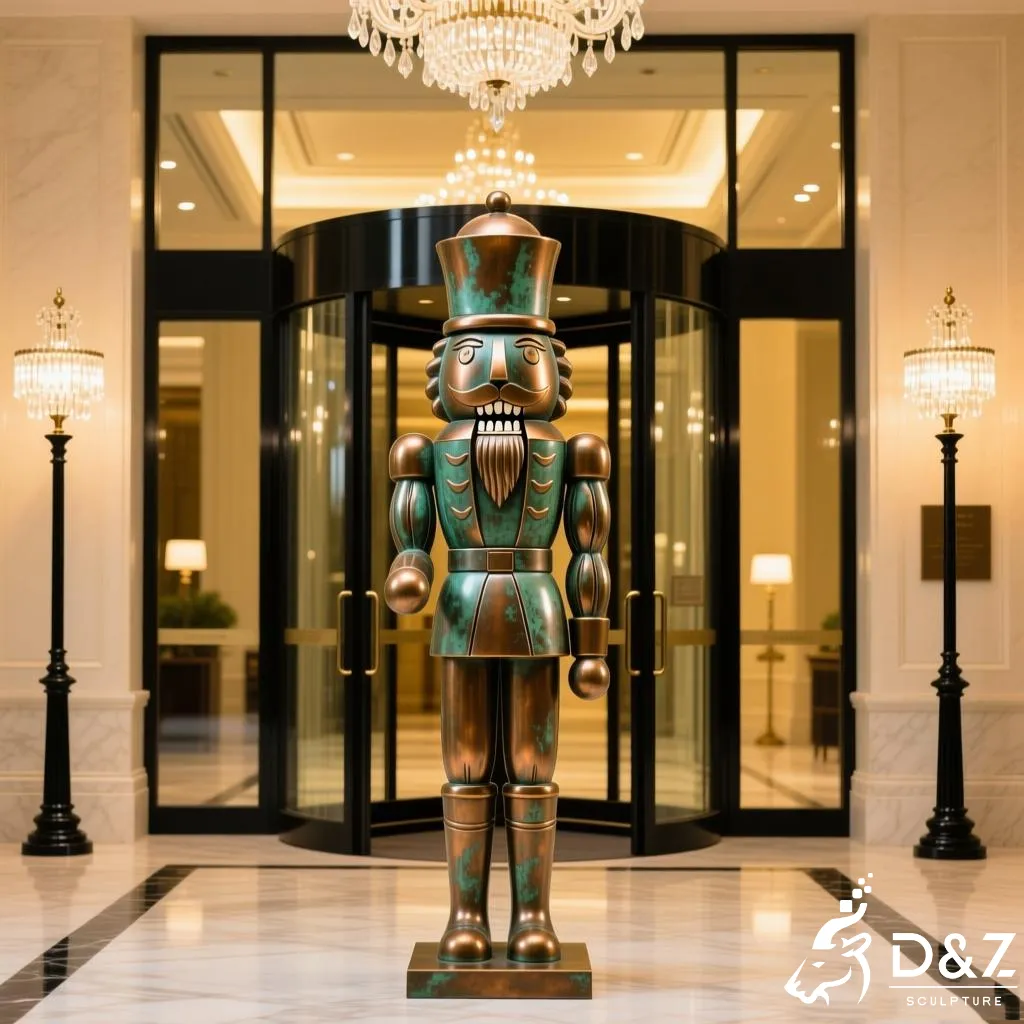 Custom life size nutcracker statue with internal LED lighting for night display.