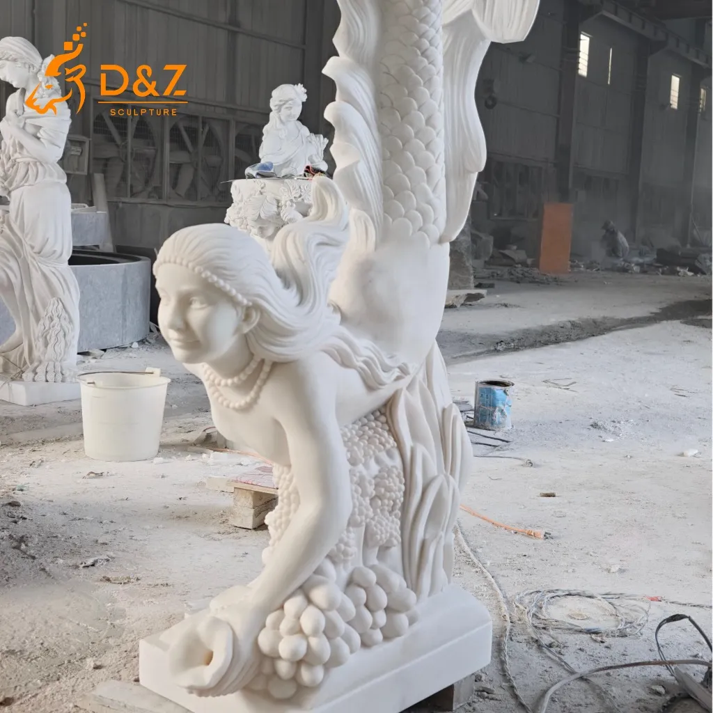 Hand-Carved Beautiful Stone Mermaid Statue Water Feature DZN403-3