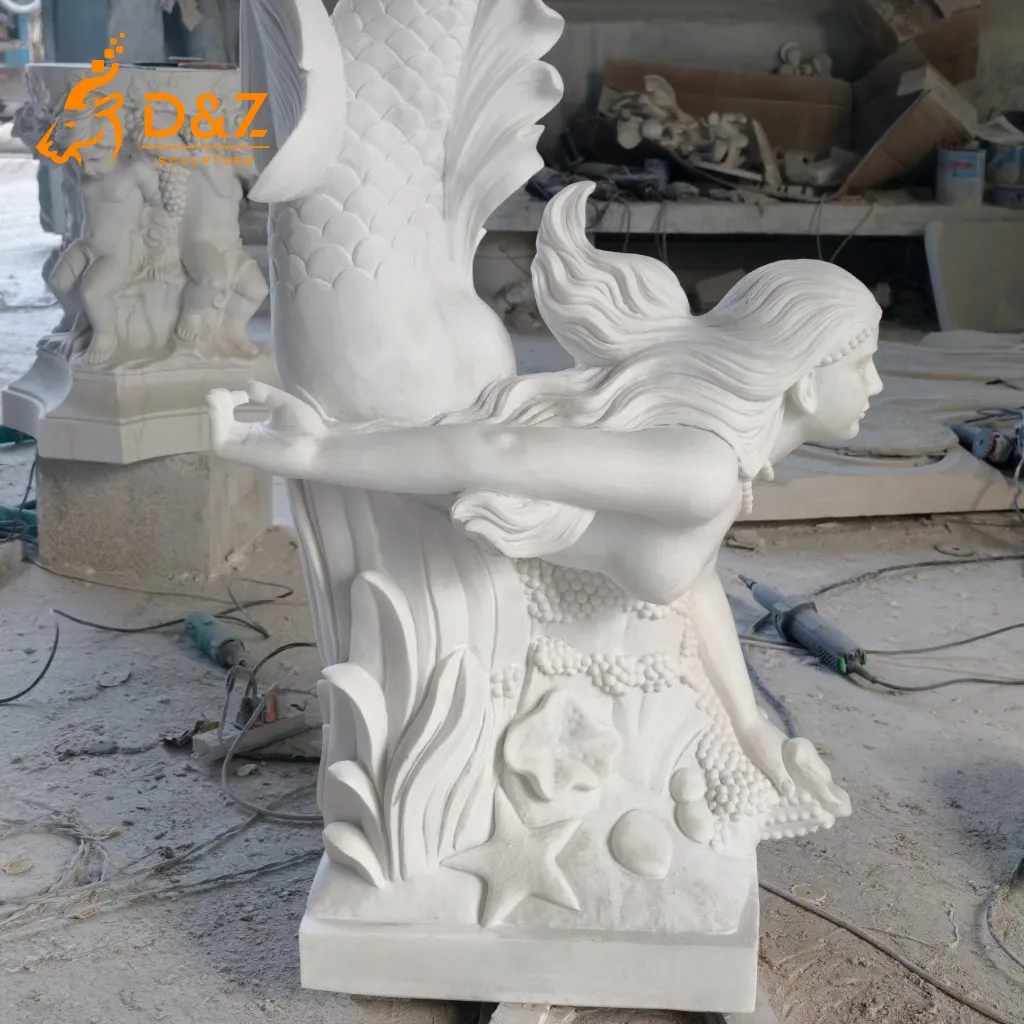 Hand-Carved Beautiful Stone Mermaid Statue Water Feature DZN403-5