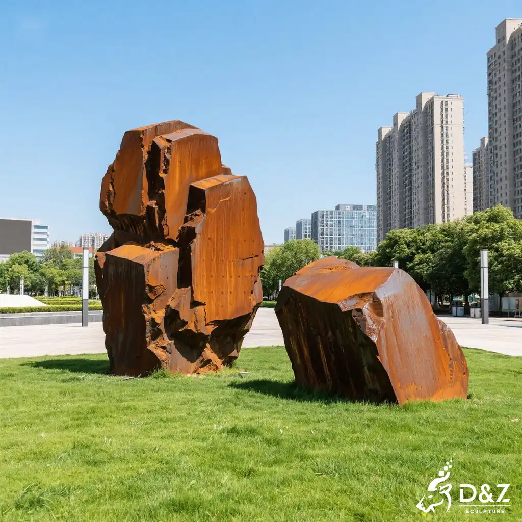 Timeless Weathering Corten Steel Stacked Rock Sculpture DZN418-3