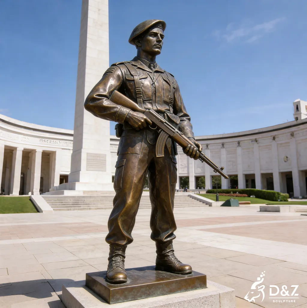 Saluting Bronze Soldier Statue for Garden Patriotic Memorial DZN430 Life size bronze soldier statue standing at attention for patriotic memorial DZN430