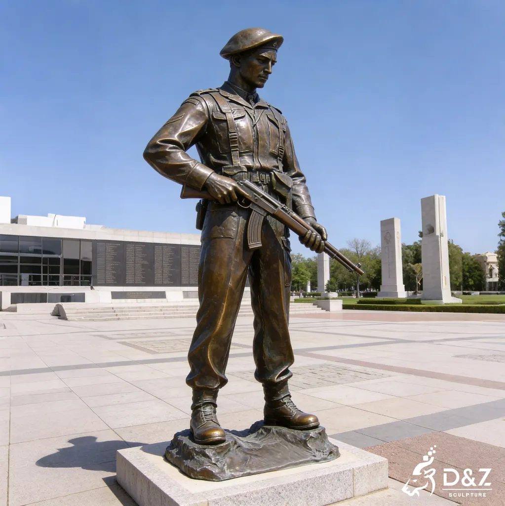 Saluting Bronze Soldier Statue for Garden Patriotic Memorial DZN430 Vigilant bronze soldier statue with rifle military memorial sculpture D&Z Art Sculpture