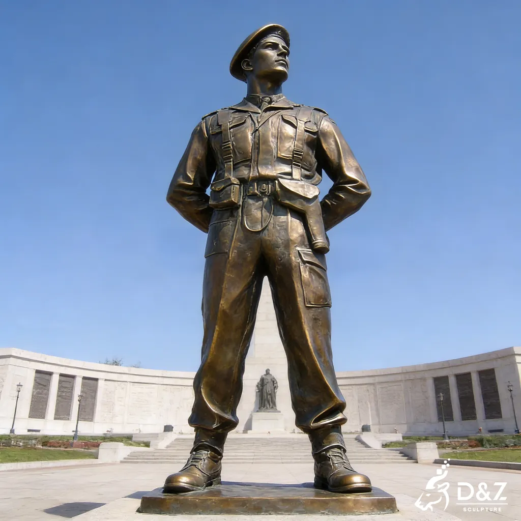 Saluting Bronze Soldier Statue for Garden Patriotic Memorial DZN430 Large military statue bronze soldier monument for public civic centers