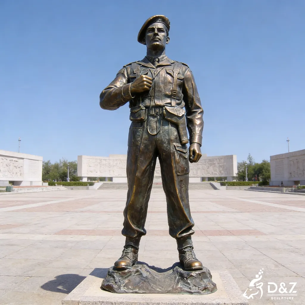 Saluting Bronze Soldier Statue for Garden Patriotic Memorial DZN430 Custom bronze soldier statue with realistic military fatigues and boots