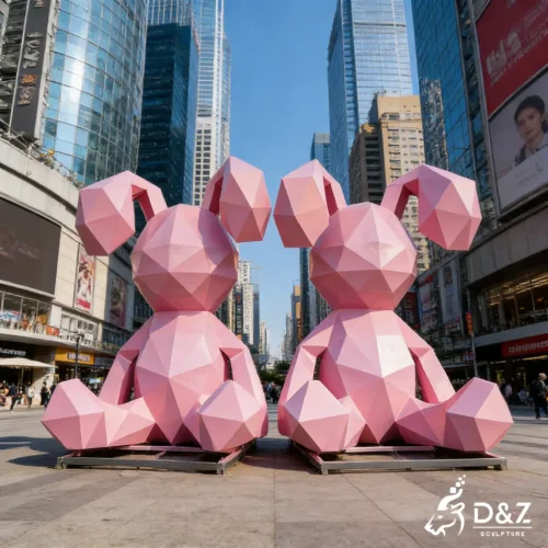 Geometric Animal Metal Giant Pink Rabbit Sculpture for Sale DZN441 Large geometric animal statue bunny rabbit sculpture for city parks.