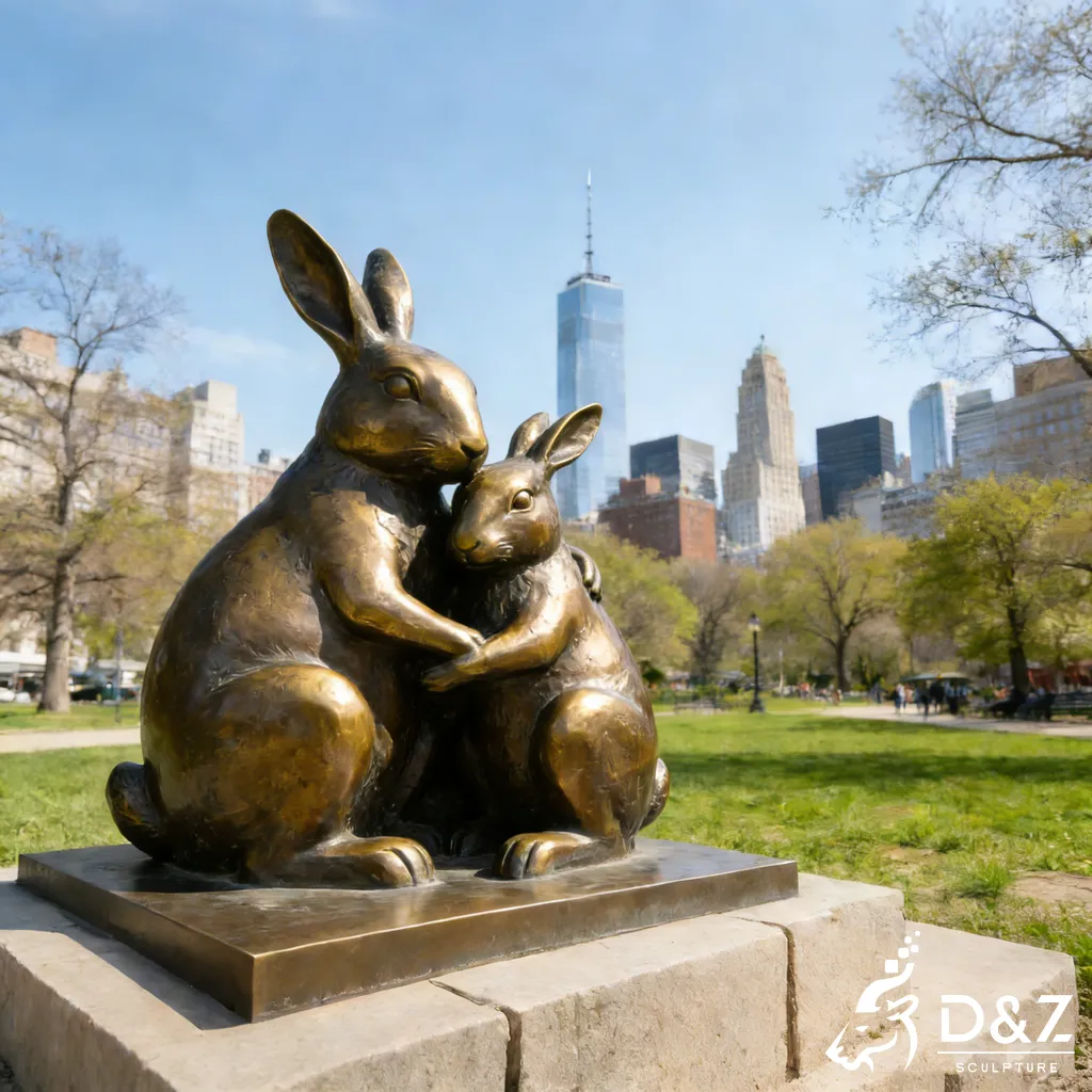 Large Outdoor Bronze Rabbit Sculpture Family Garden Art DZN444-10 Large Outdoor Bronze Rabbit Sculpture Family Garden Art DZN444-10