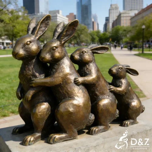 Large Outdoor Bronze Rabbit Sculpture Family Garden Art DZN444 Large Outdoor Bronze Rabbit Sculpture Family Garden Art DZN444-2